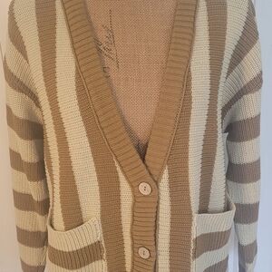 FREE PEOPLE BEACH High Tide Striped Cardigan, NWT, S, Olive/Cream🏖🌞